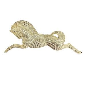 Textured Running Horse Pin Brooch Art Deco Gold Tone